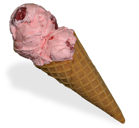 Straberry Ice Cream in a waffle cone
